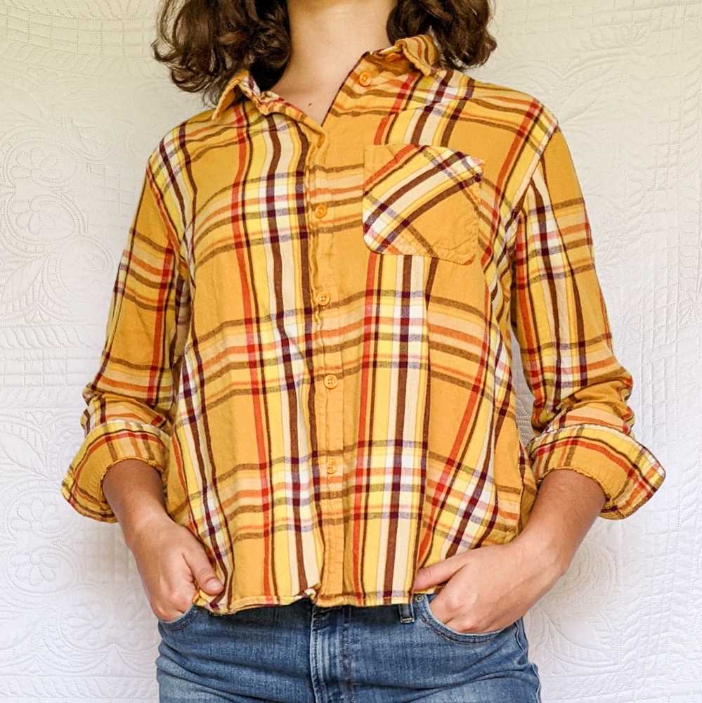 Yellow autumn flannel button down